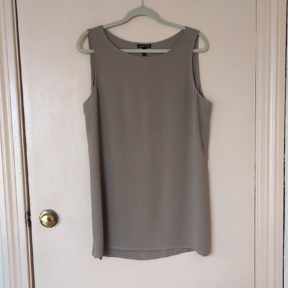 Eileen Fisher silk georgette ballet neck shell, wheat, Size M, EUC